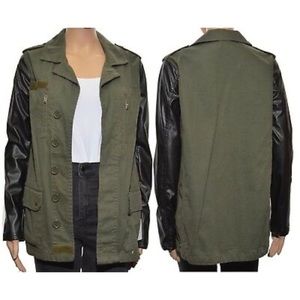 Topshop Size 8 Olive Green Pleather Army Jacket